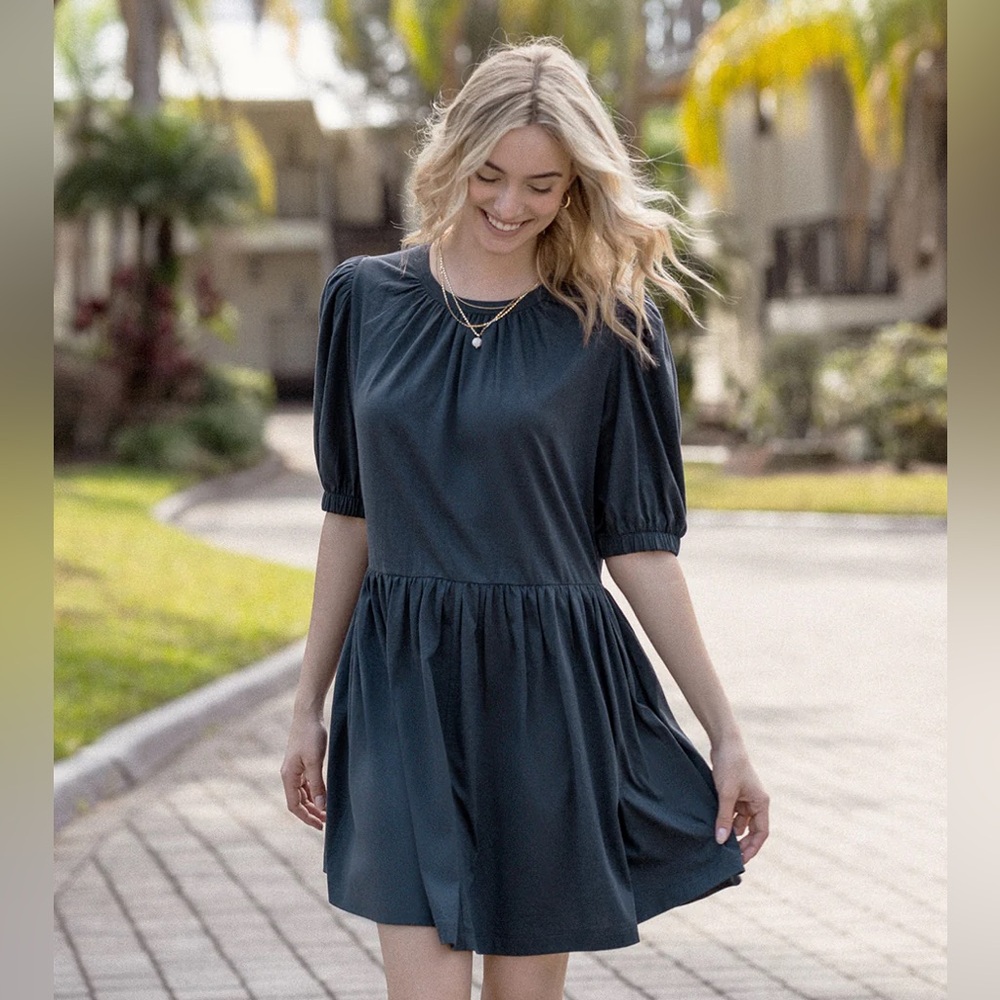 Summersalt The Luxe Pima Puff-Sleeve Mini Dress Midnight M
